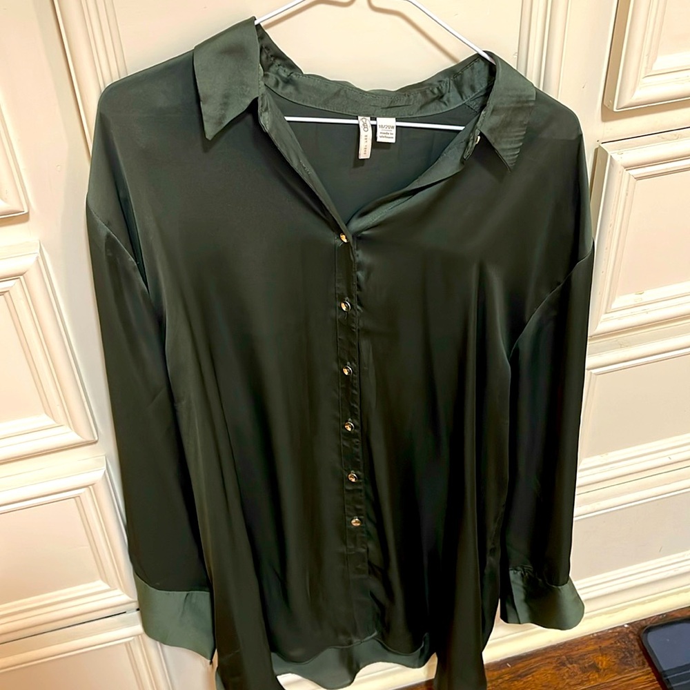 Dark Green Blouse with gold buttons